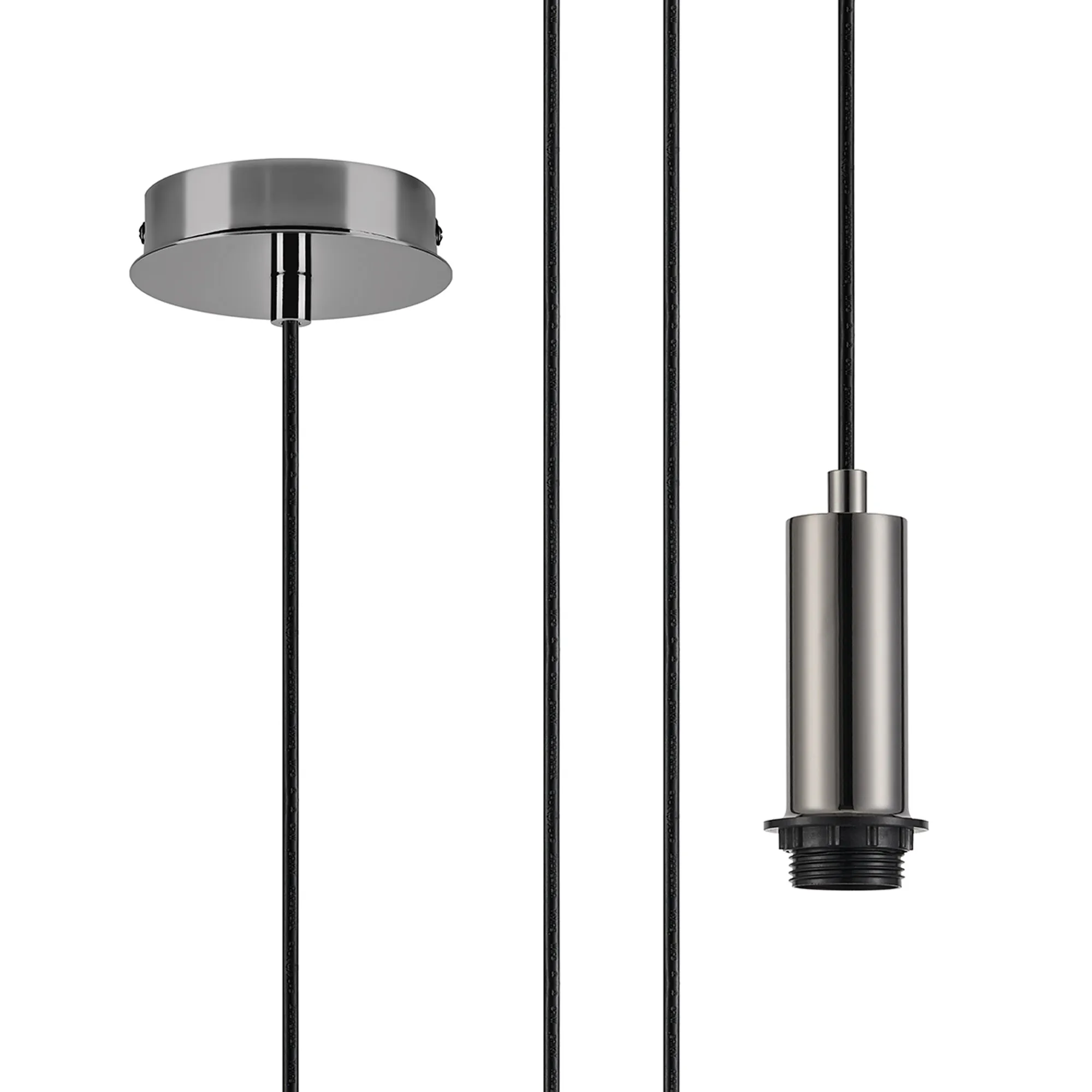 D1053BC  Wick 10cm Body, 5m Single Pendant (FRAME ONLY), 1 x E27, Black Chrome
